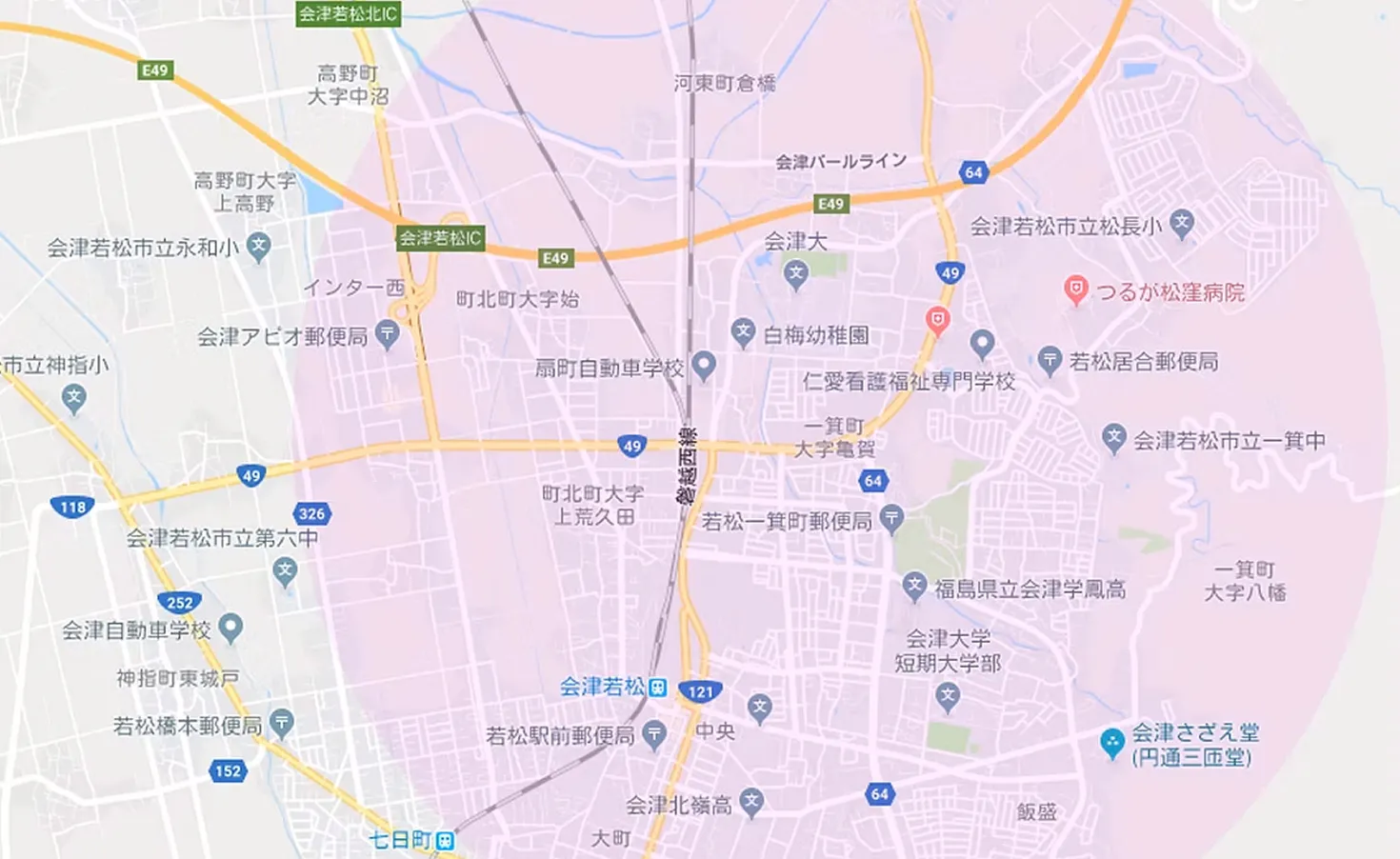 おおよその送迎エリアのマップ